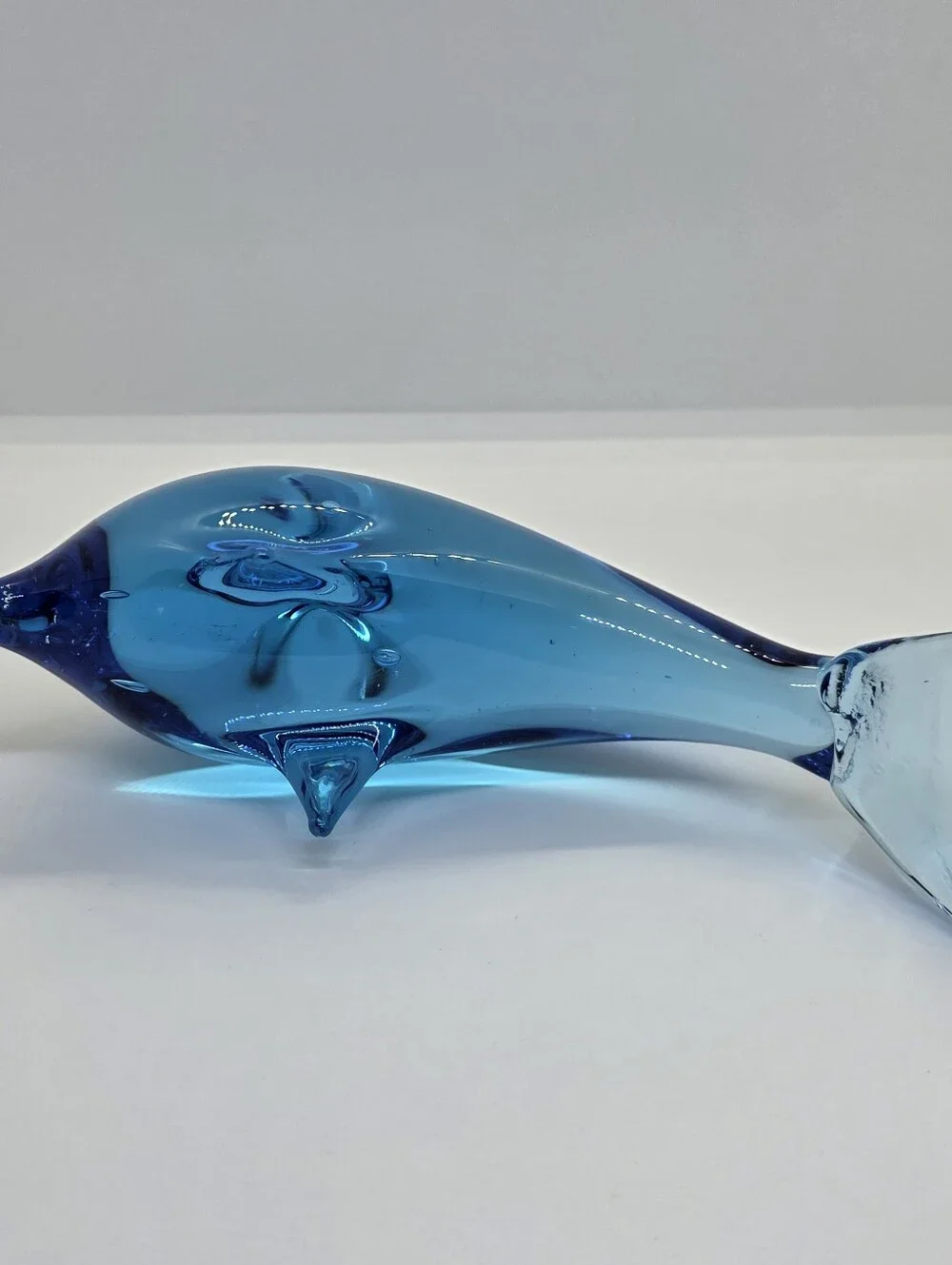 Blue Art Glass Dolphin Figurine - Decorative Home Accent